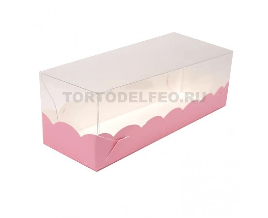 Коробочка для макарон розовая прозрачный верх 19*5,5*5,5см