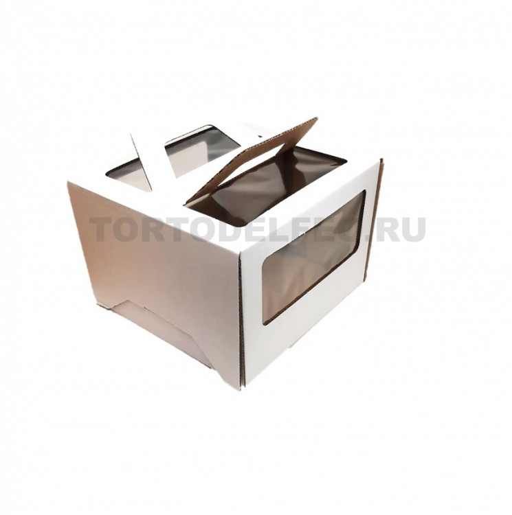 Коробка для торта 22*22*15см (10шт) с ручками окном Белая